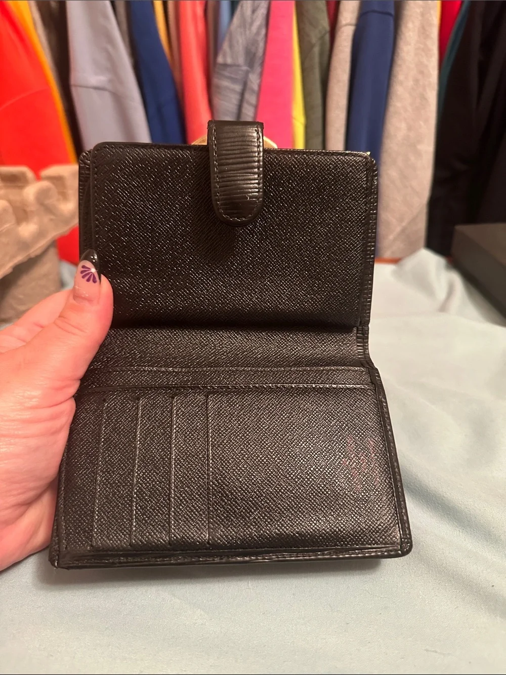 Louis Vuitton Black Textured Leather Card Holder with Red Logo